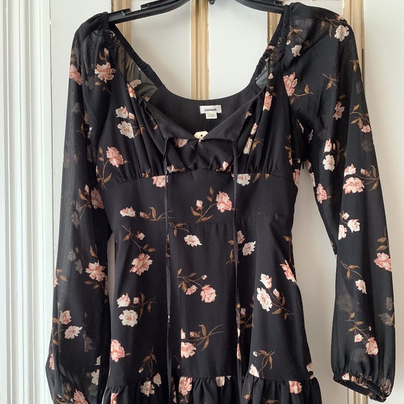 Garage Tiered Chiffon Dress - Jet Black Floral - TP/XS - Picture 3 of 7
